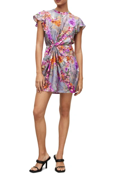 Allsaints Jemille Lucia Floral Print Minidress In Peace Pink