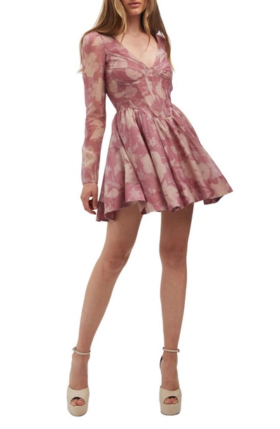 Bardot Carmen Floral Print Corset Long Sleeve Minidress In Dusty Rose