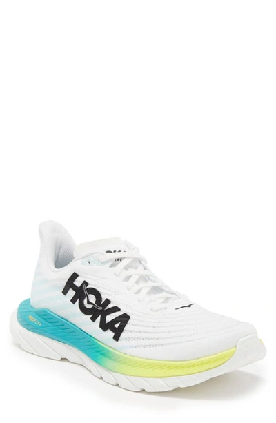 Hoka Mach 5 Running Shoe In White/blue Glass