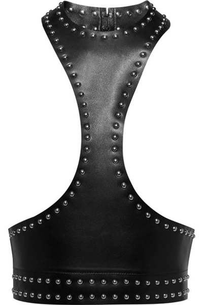 Alexander Mcqueen Harness-neck Sleeveless Studded Lamb Leather Harness Top In Black