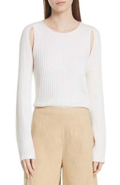 Vince Shoulder Slit Cashmere Crewneck Sweater In Off White