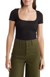 Madewell Fast Track Square Neck Top In True Black