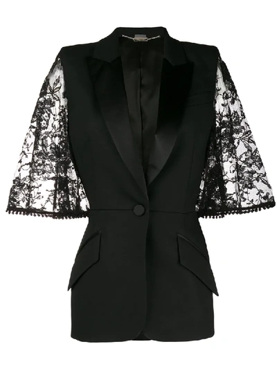 Alexander Mcqueen Lace Capelet Satin-lapel Single-breasted Wool-silk Blazer In Black