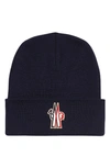 Moncler Pure Wool Beanie Blue In Black