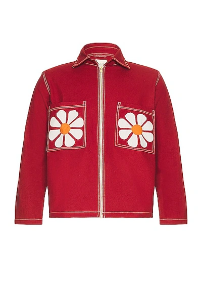 Harago Flower Appliqués Zip-up Jacket In Red