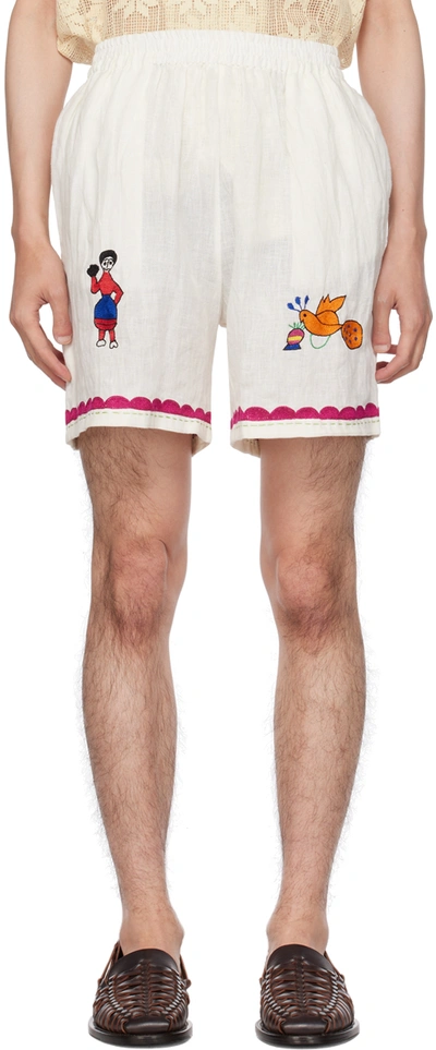 Harago Off-white Embroidered Shorts In Off White