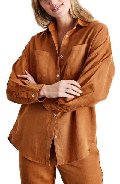 Bed Threads Long Sleeve Linen Button-up Shirt In Rust