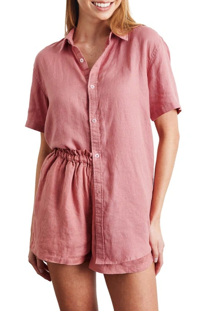 Bed Threads Short Sleeve Linen Button-up Shirt In Pink