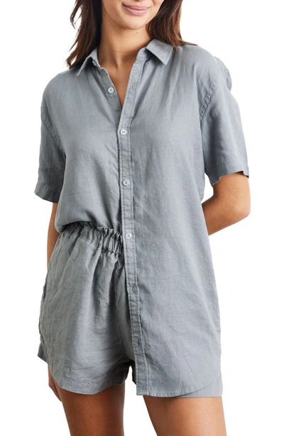 Bed Threads Short Sleeve Linen Button-up Shirt In Mineral