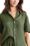 Bed Threads Short Sleeve Linen Button-up Shirt In Olive