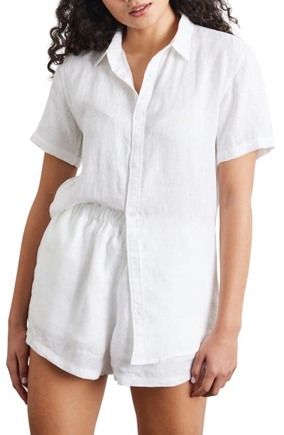 Bed Threads Short Sleeve Linen Button-up Shirt In White