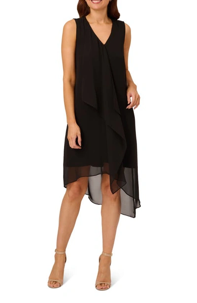Adrianna Papell Plus Size Cascading Asymmetric-hem Dress In Black