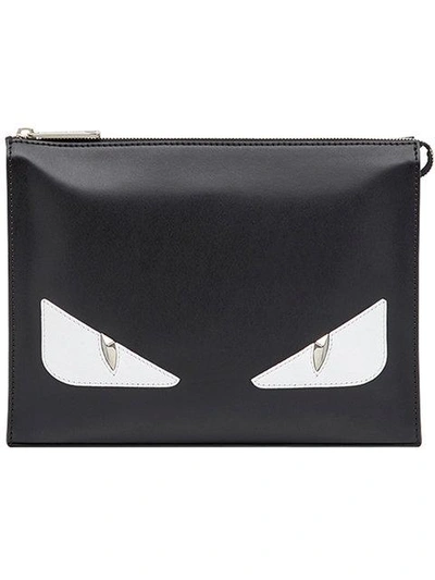 Fendi Top Zip Clutch Bag In Black