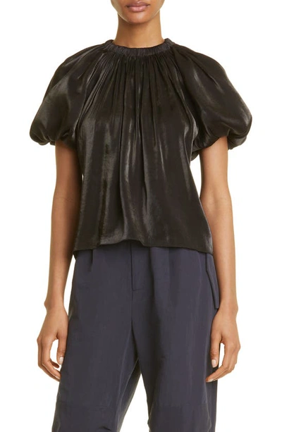 Ulla Johnson Flo Cutout Puff Sleeve Satin Blouse In Noir