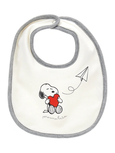 Monnalisa Babies'   Snoopy Bib In Cream + Grey