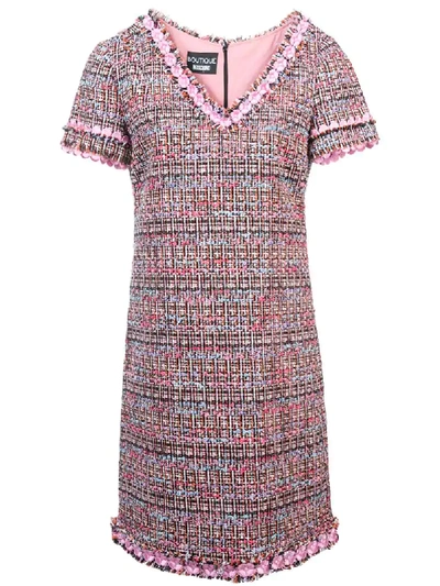 Boutique Moschino Flower-trim Tweed V-neck Dress In Pink