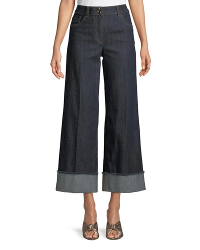 Boutique Moschino Wide-leg Cropped Jeans In Dark Blue
