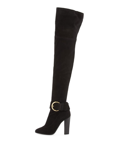Giuseppe Zanotti Stretch-Suede Over-The-Knee Buckle Boot In Black ...