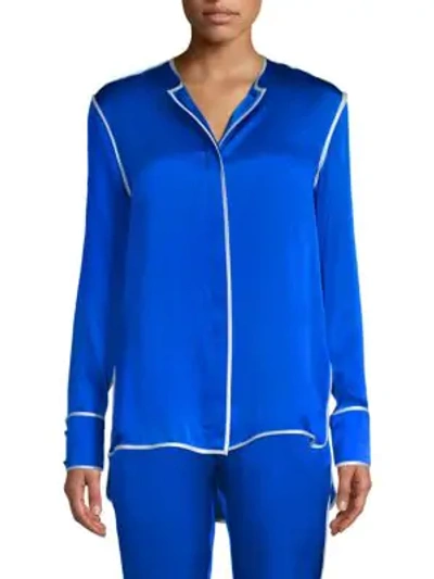Alexis Ima Silk Button-up Long-sleeve Top In Arctic Ice