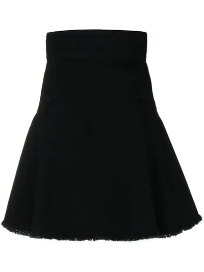Alexander Mcqueen Full A-line Denim Mini Skirt W/ Raw-edge Hem In 1000 - Black