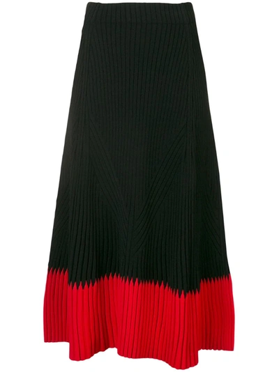 Alexander Mcqueen A-line Long Ribbed Skirt W/ Contrast Tip In Black/red