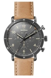 Shinola The Canfield Chrono Leather Strap Watch, 45mm In Natural/ Grey/ Gunmetal