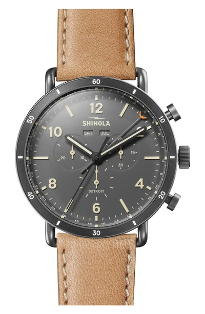 Shinola The Canfield Chrono Leather Strap Watch, 45mm In Natural/ Grey/ Gunmetal