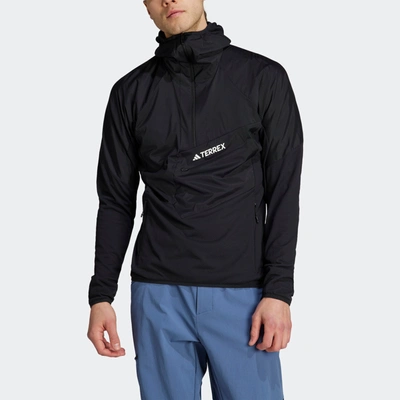 Adidas Originals Men's Adidas Terrex Techrock Ultralight 1/2-zip Hooded Fleece Jacket In Black