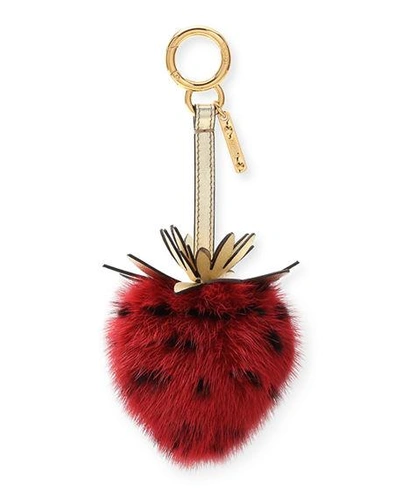 Fendi Mink Fur Strawberry Charm For Handbag In Red