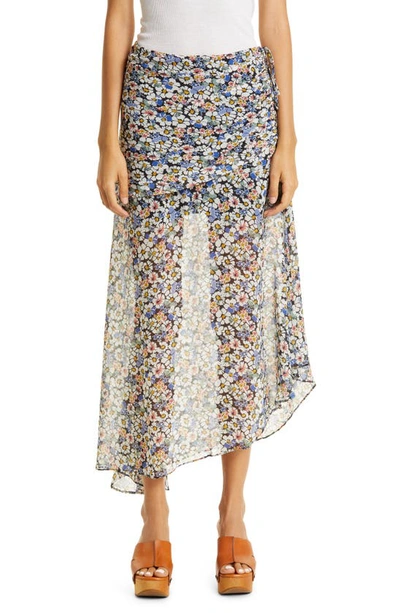 Veronica Beard Lucien Floral Side Ruched Silk Georgette Skirt In Multicoloured