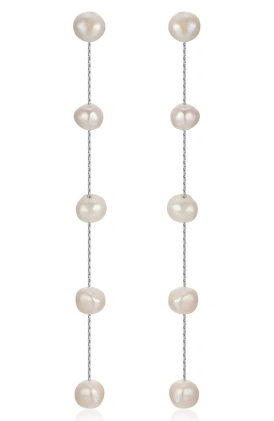 Ettika Dripping Freshwater Pearl Linear Drop Earrings In Silver