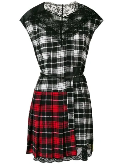 Marc Jacobs Lace-trimmed Plaid Silk-chiffon And Shell Mini Dress In Bianco