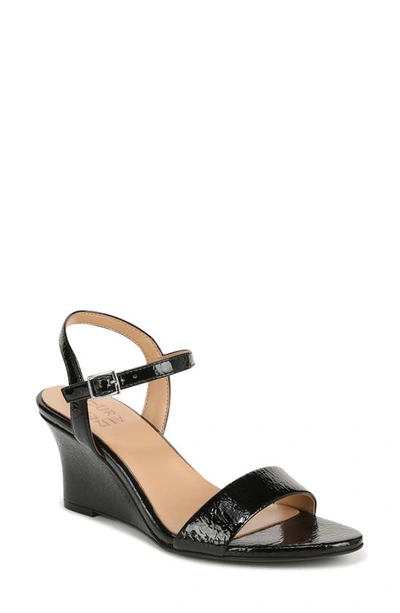 Naturalizer Bristol Ankle Strap Wedge Sandal In Black Patent Synthetic