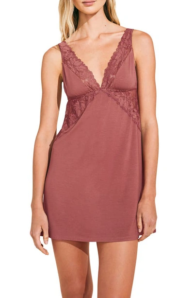 Eberjey Rosalia Lace Trim Chemise In Rosewood