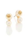 Tory Burch Crystal Pearl Double-stud Earrings In Gold Ivory