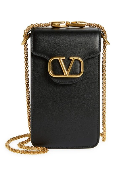 Valentino Garavani Vlogo Flap Leather Smartphone Case In 0no Nero