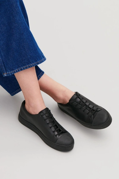 Cos Rubber-detailed Leather Sneakers In Black