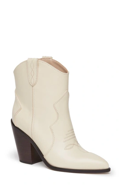 Paige Porter Leather Western Ankle Booties In Bone