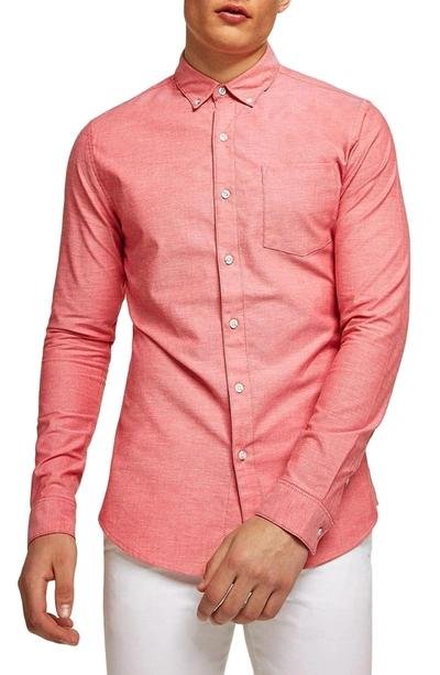 Topman Muscle Fit Oxford Shirt In Red