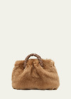 Hereu Bombon Shearling Top Handle Bag In Camel