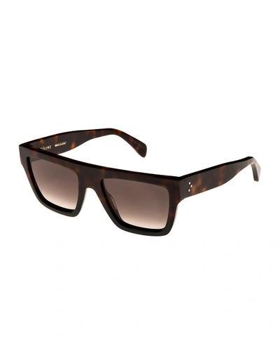 Celine Bold Flattop Acetate Sunglasses In Brown Pattern