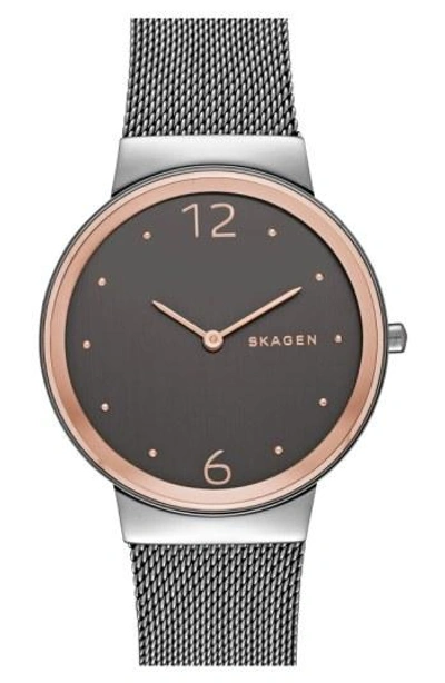 Skagen 'freja' Mesh Strap Watch, 34mm In Gunmetal/ Rose Gold