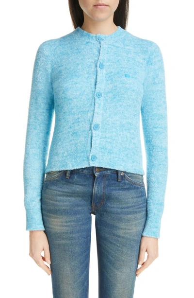 Acne Studios Womens Teal Blue Kenty Face-patch Knitted Cardigan In Teal_blue
