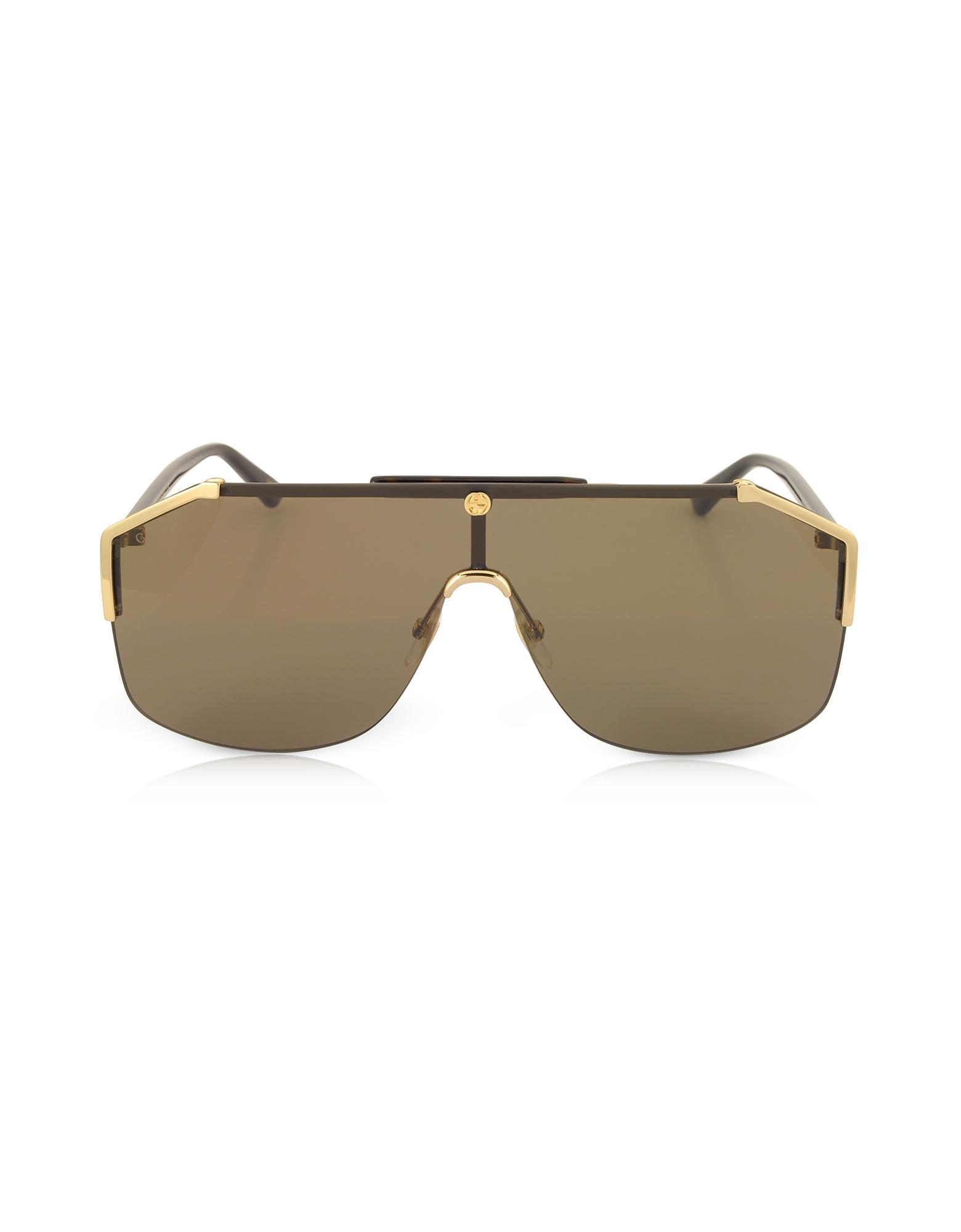 Gucci Gg0291s Rectangular-frame Gold Metal Sunglasses In Gold/brown ...
