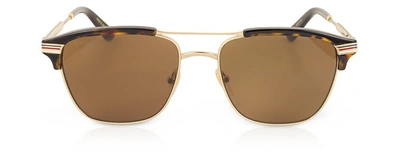 Gucci Sunglasses Gg0241s 002  Square-frame Metal Sunglasses In Havana,brown