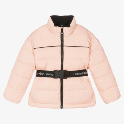 Calvin Klein Kids' Girls Pink Puffer Belted Jacket