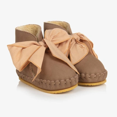 Donsje Babies' Girls Brown Leather Bow Boots