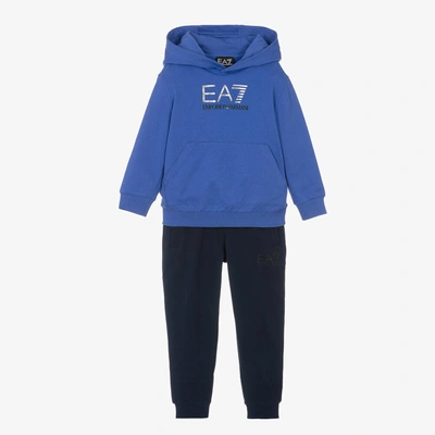 Ea7 Kids'  Emporio Armani Boys Blue Cotton  Logo Tracksuit