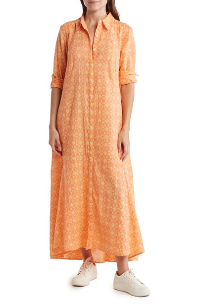 Free People Little Daisy Long Sleeve Cotton Shirtdress In Peach