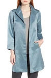 Eileen Fisher High Collar Long Jacket In Blue Steel